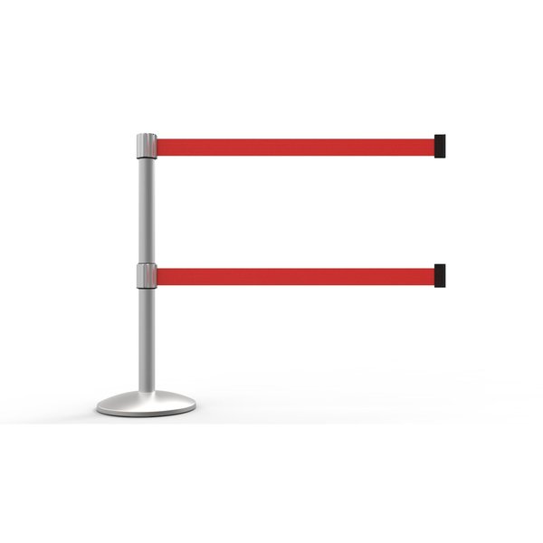 Banner Stakes QLine Retractable Dual Belt Barrier, Matte Post, Blank Red Belt AL6107M-D